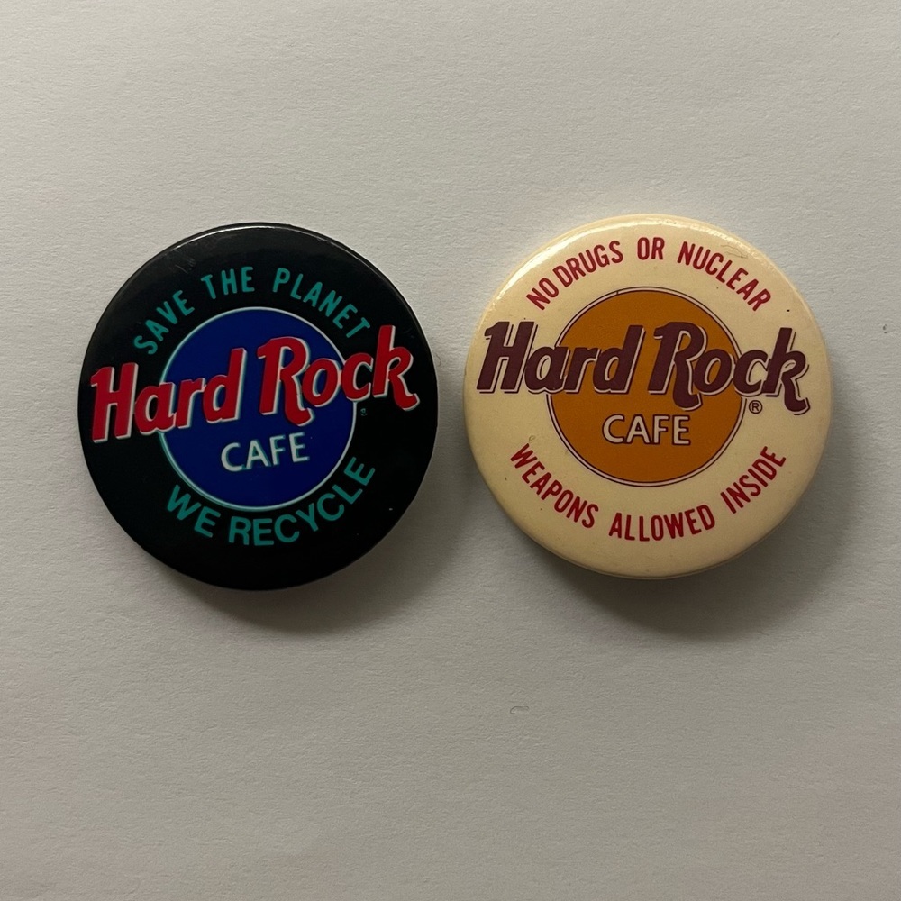 Vintage Hard Rock Cafe Pins Button No Drugs Or Nuclear Weapons Allowed & Recycle